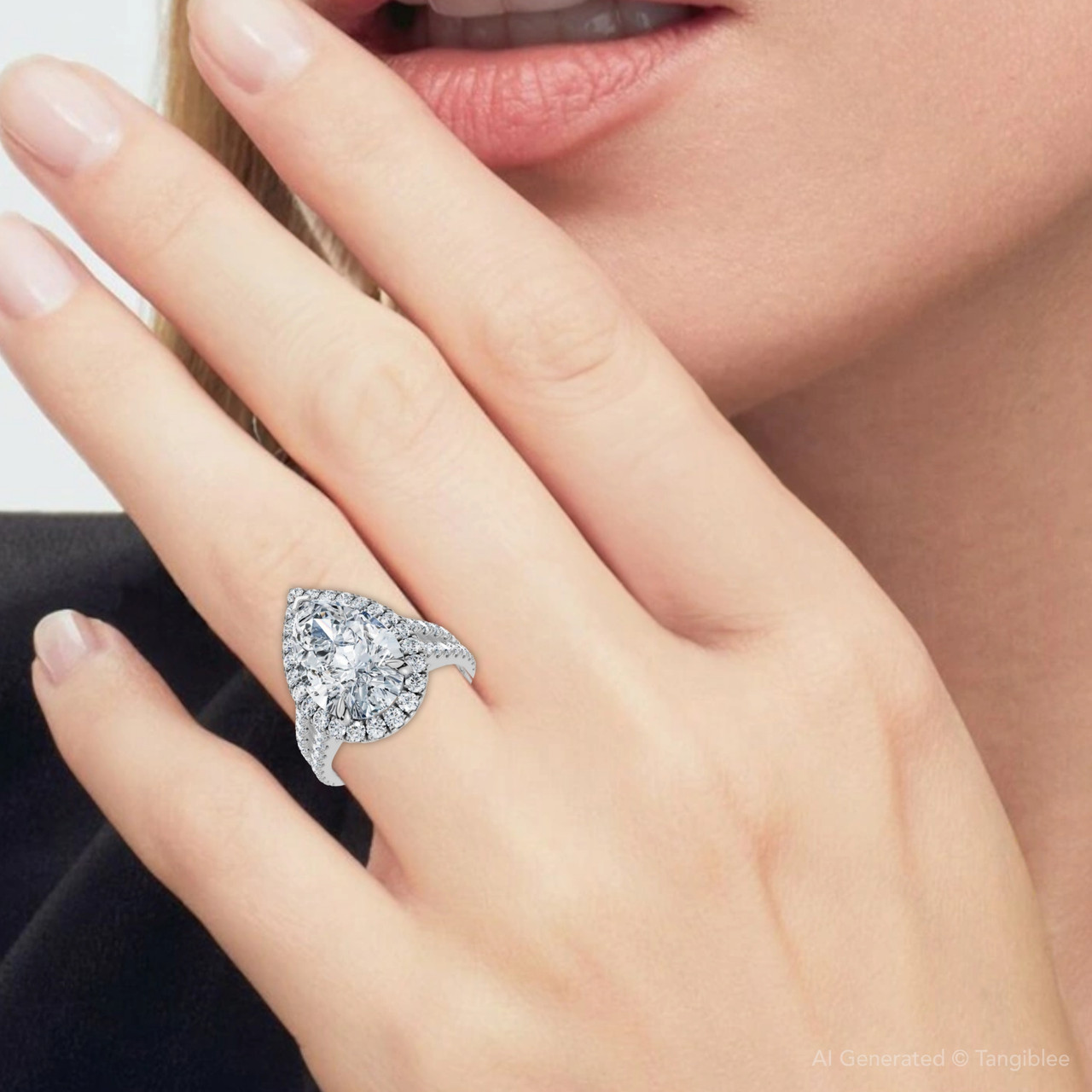 Certified 3 3/4Ct Pear Shape Diamond Engagement Ring 14k Gold or Pt Lab Grown (F-G, VS)