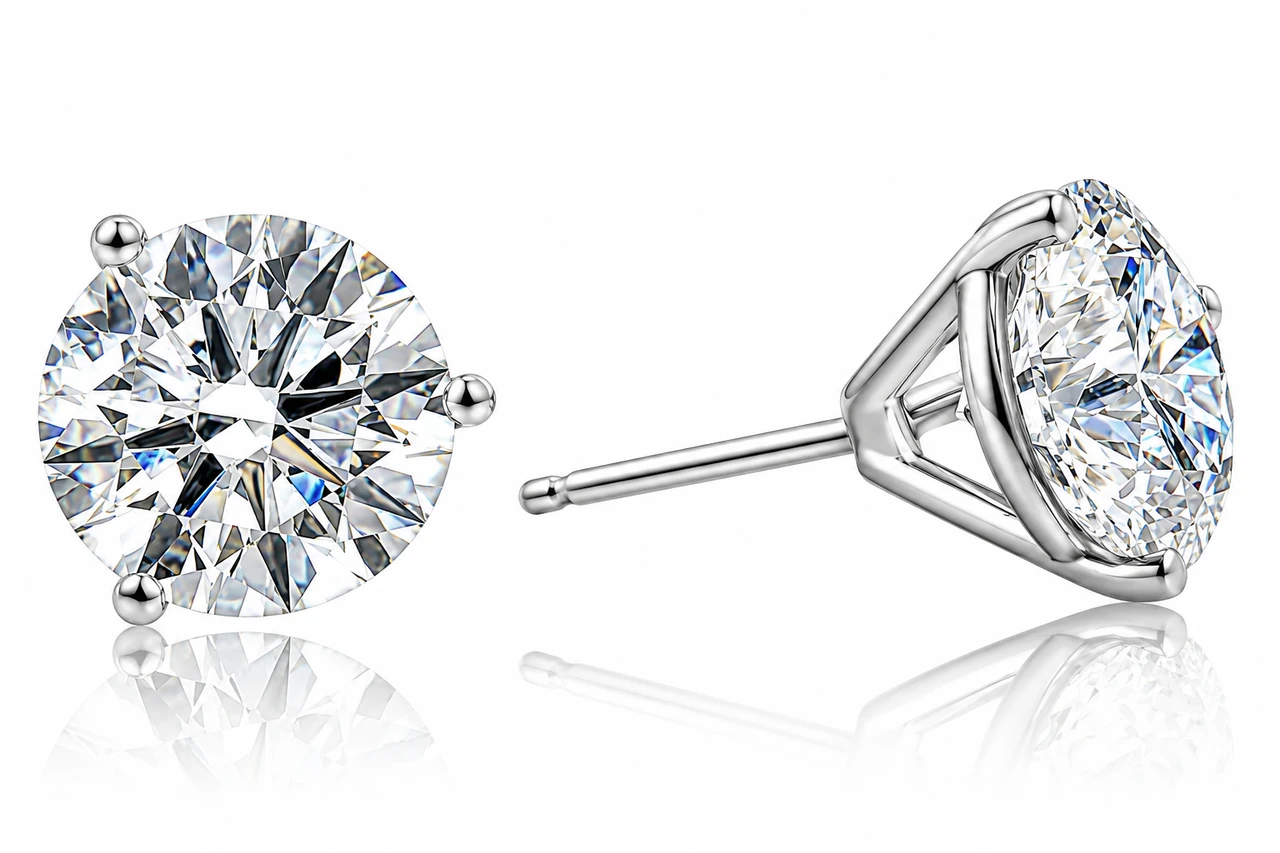 Certified 8 Ct tw 14k White Gold Lab Grown Round-Cut Diamond Martini Studs (F-G, VS)