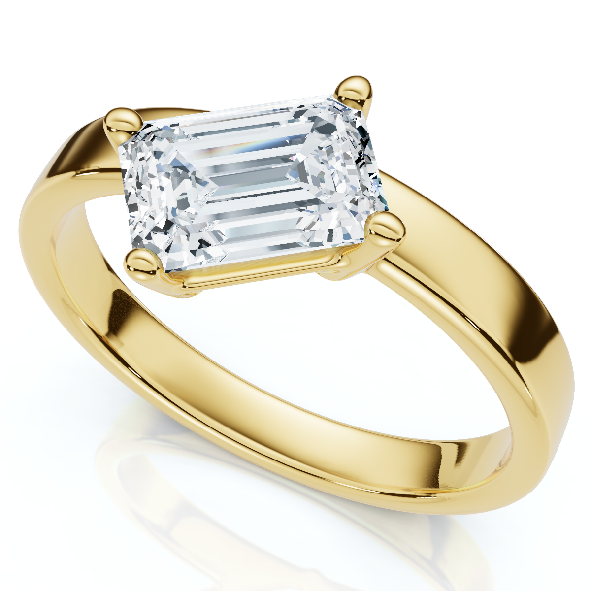 1Ct Tilted Emerald Diamond Ring 14k Gold or Platinum Lab Grown (E-F, VS)