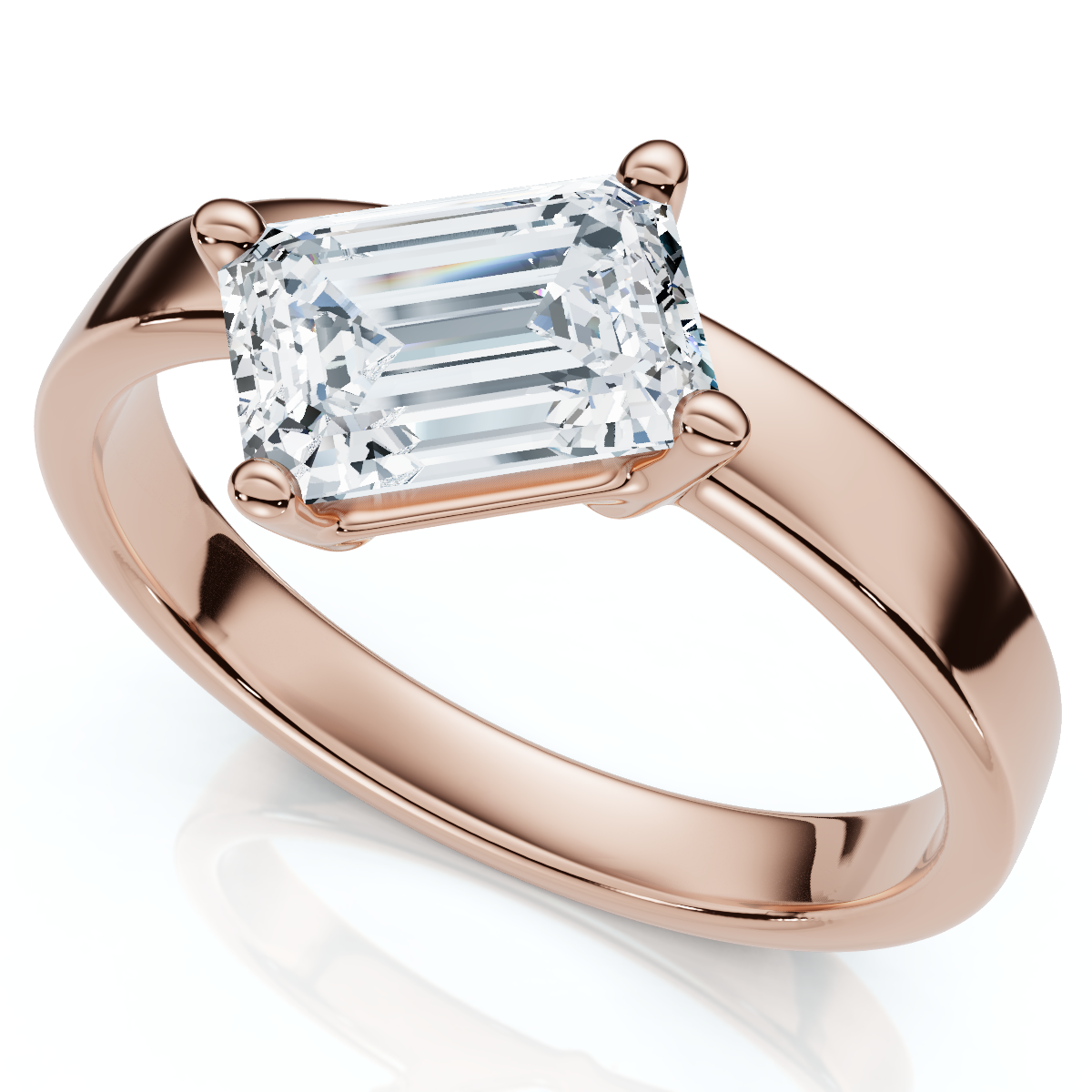 1Ct Tilted Emerald Diamond Ring 14k Gold or Platinum Lab Grown (E-F, VS)