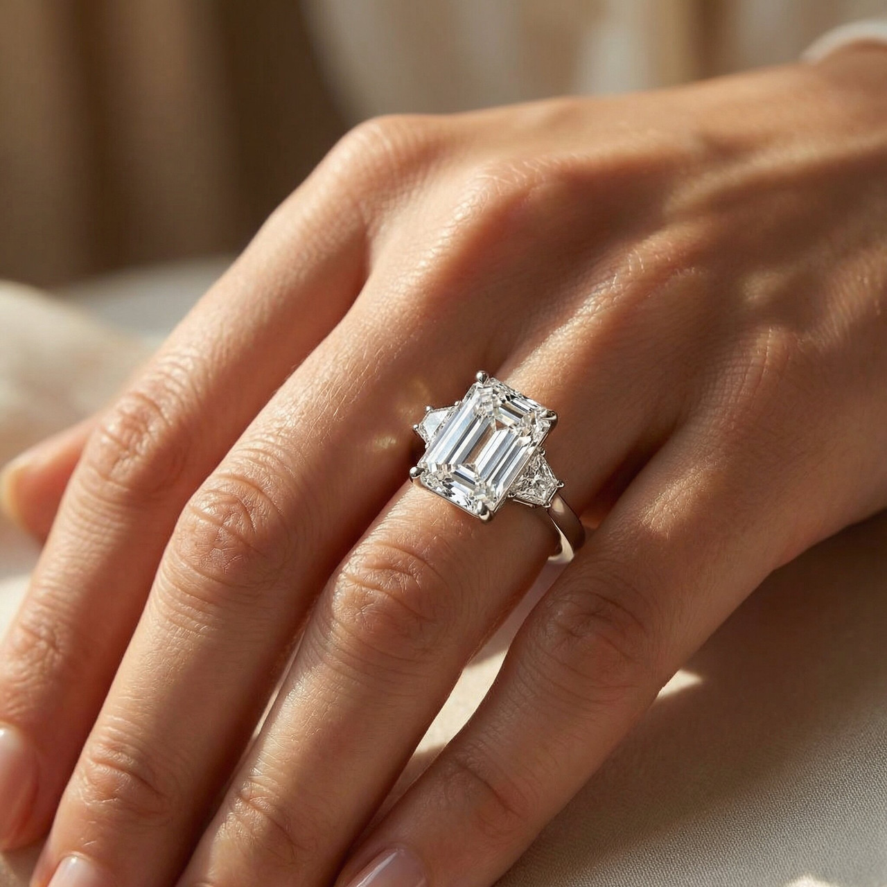 Certified 11.90Ct Emerald Diamond Engagement Ring 14k Gold Lab Grown (F-G, VS)