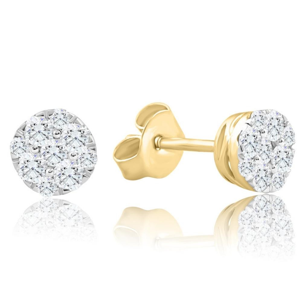 1/2Ct TW Round Cut Diamond Pave Studs Lab Grown 10k Yellow Gold Earrings (G-H, VS)