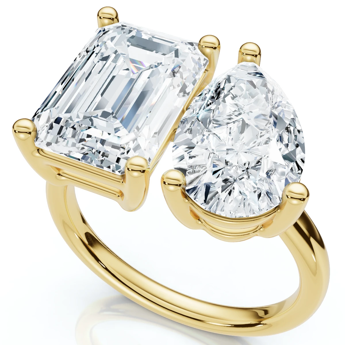 4.60Ct Pear & Emerald Toi et Moi Diamond Ring 14k Gold Lab Grown (F-G, VS)
