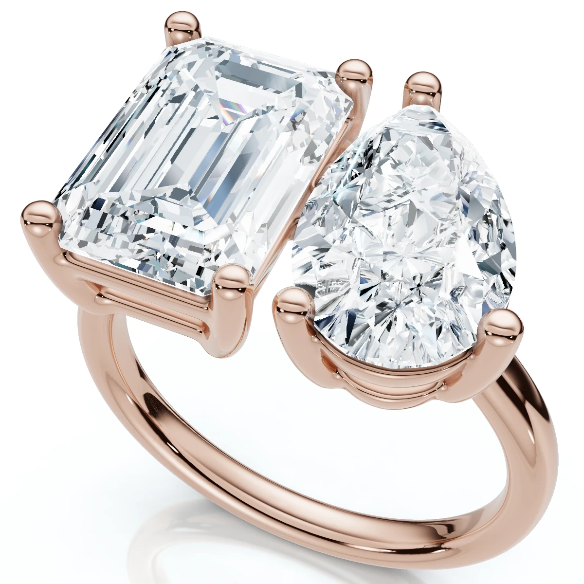 4.60Ct Pear & Emerald Toi et Moi Diamond Ring 14k Gold Lab Grown (F-G, VS)
