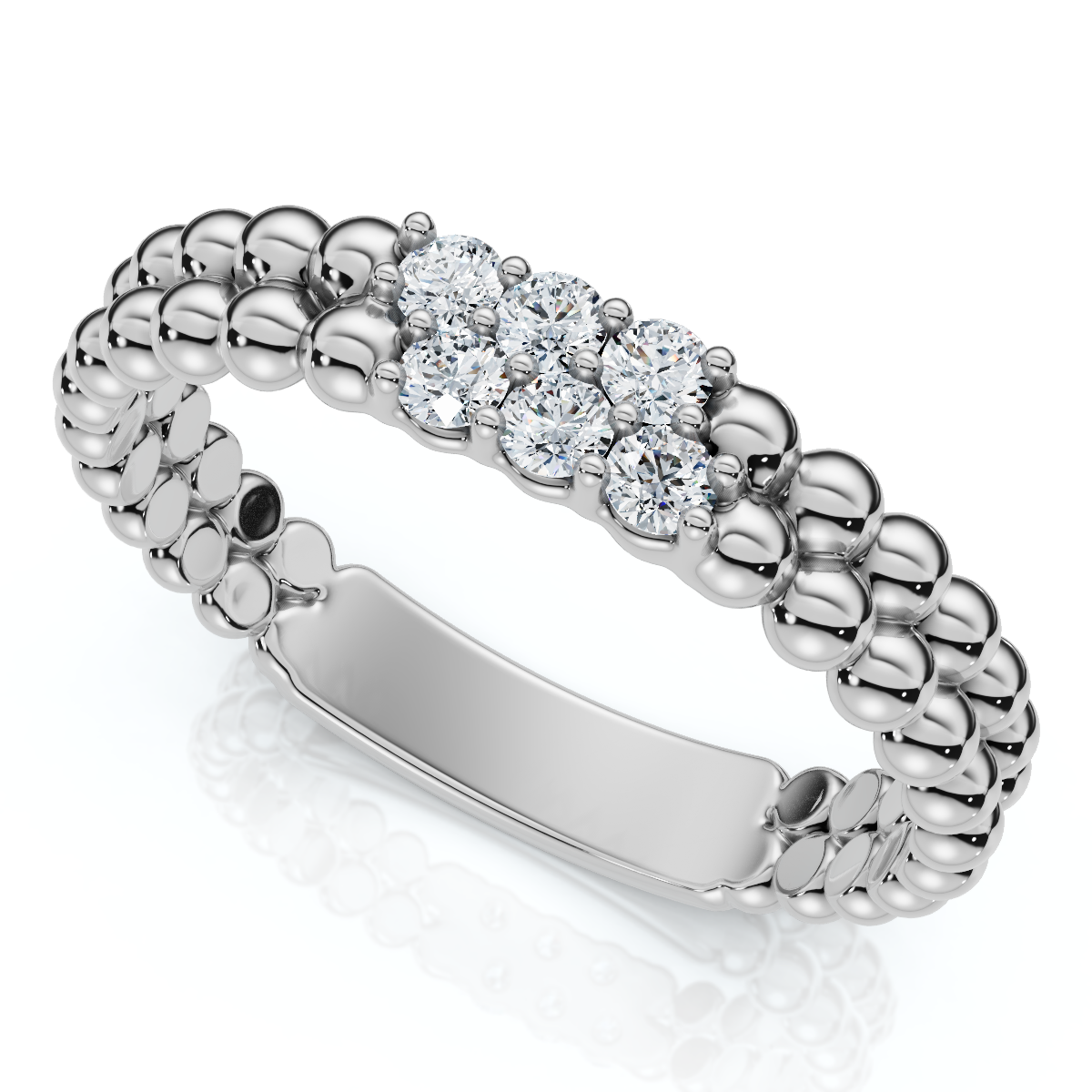 Two Row Beaded Diamond Stackable Ring 14k Gold or Platinum Lab Grown (E-F, VS)
