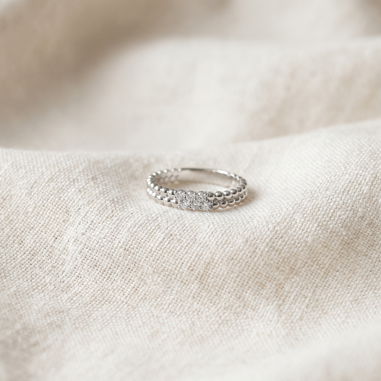 Two Row Beaded Diamond Stackable Ring 14k Gold or Platinum Lab Grown (E-F, VS)