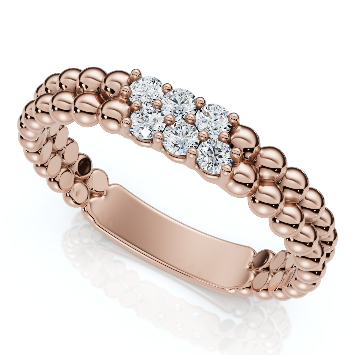 Two Row Beaded Diamond Stackable Ring 14k Gold or Platinum Lab Grown (E-F, VS)