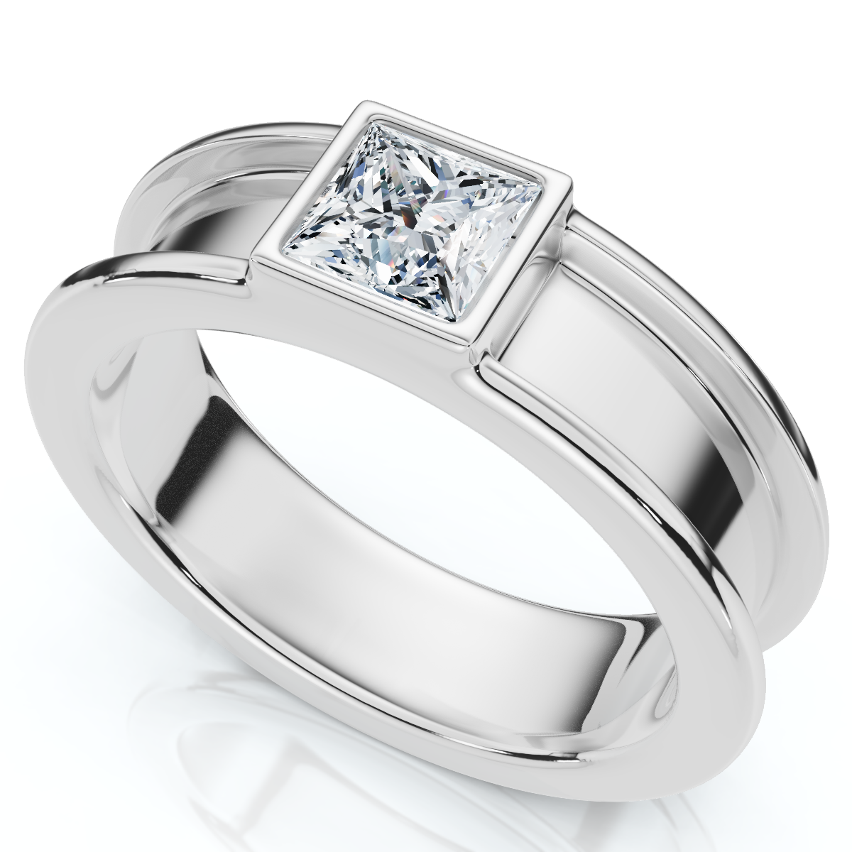 Men's Bezel Set Diamond Solitaire Wedding Ring 14k Gold Lab Grown (E-F, VS)