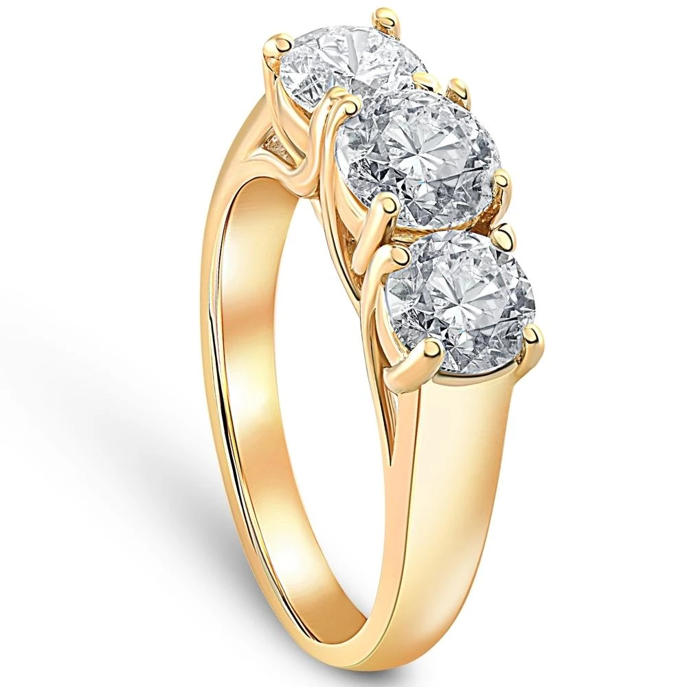 3ct Diamond Three Stone Wedding Anniversary Ring 14k Yellow Gold (G-H, I1)