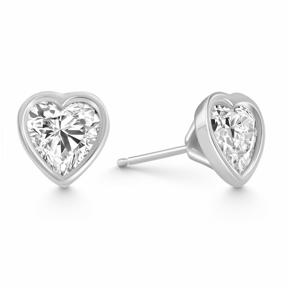 2Ct TW Heart Shape Diamond Bezel Stud Earrings 14k Gold Lab Grown (F-G, VS)