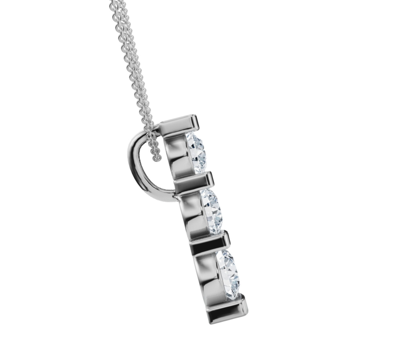1ct 3-Stone Diamond Bar Set Pendant 14 Karat White Gold (H-I, I2-I3)