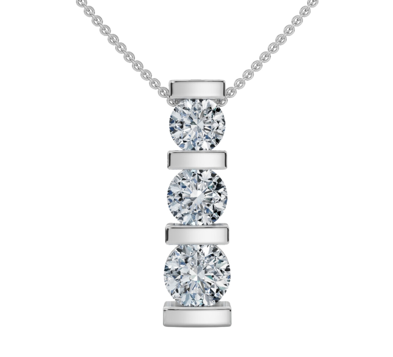 1ct 3-Stone Diamond Bar Set Pendant 14 Karat White Gold (H-I, I2-I3)