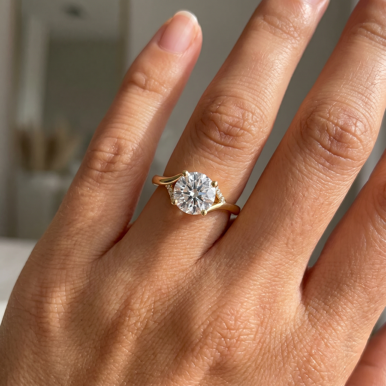 8mm Moissanite & Diamond Ring 14k Gold Lab Grown (E-F, VS)