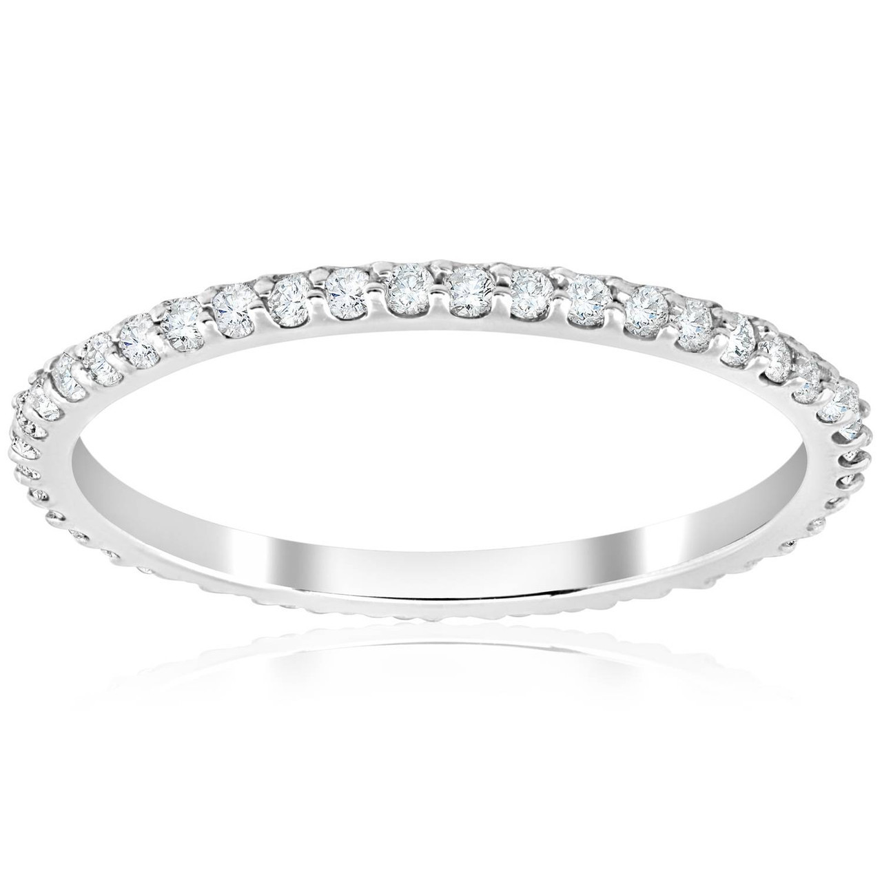 1/2 Ct Diamond Eternity Wedding Stackable Ring 14K White Gold 1.7mm Wide (H-I, I2-I3)
