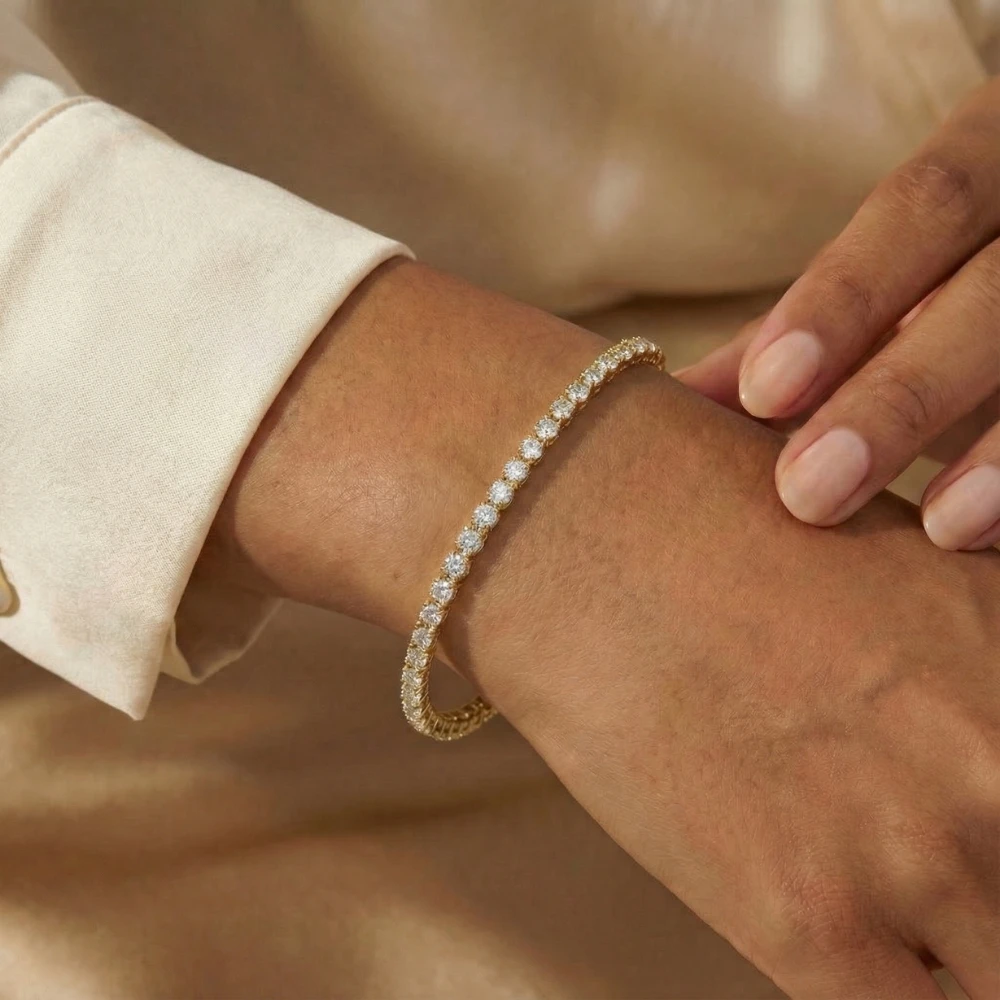 3Ct Flexible Round Cut Diamond Bangle Tennis Bracelet Lab Grown 14k Yellow Gold (F-G, VS)