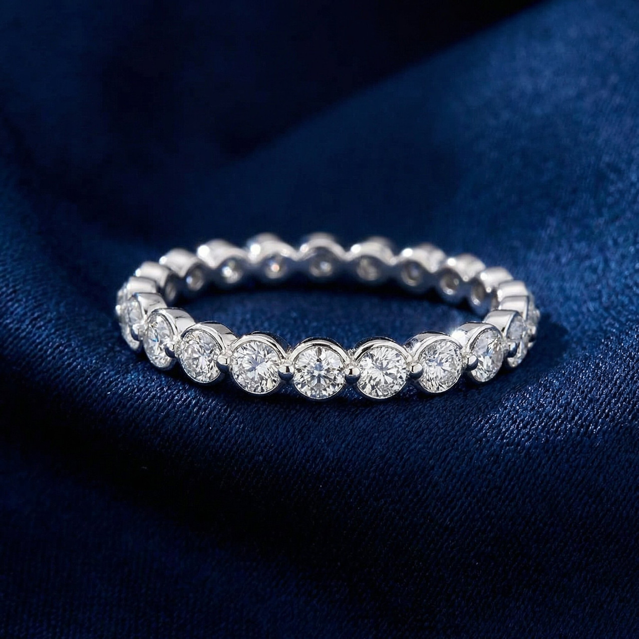 3/4 Ct Diamond Single Prong Eternity Ring Wedding Stackable Band White Gold (H-I, I1)