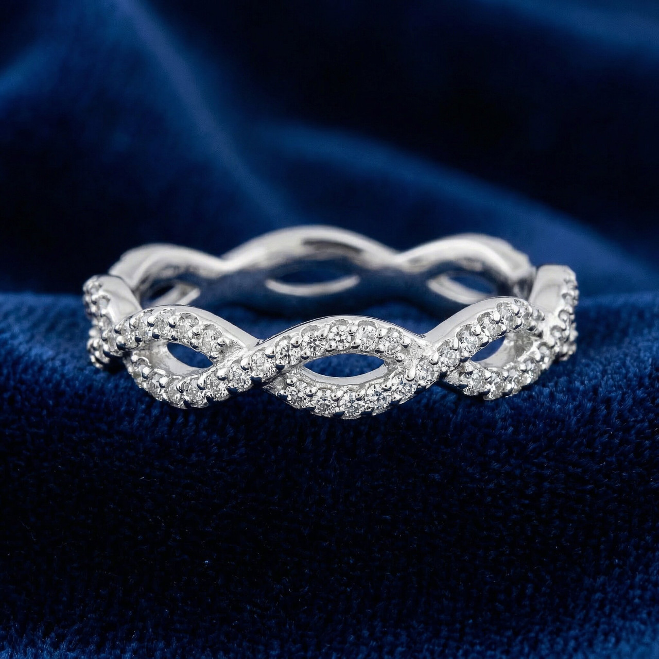 3/8 cttw Diamond Infinity Eternity Wedding Ring Stackable Band 14k White Gold (G-H, I1)