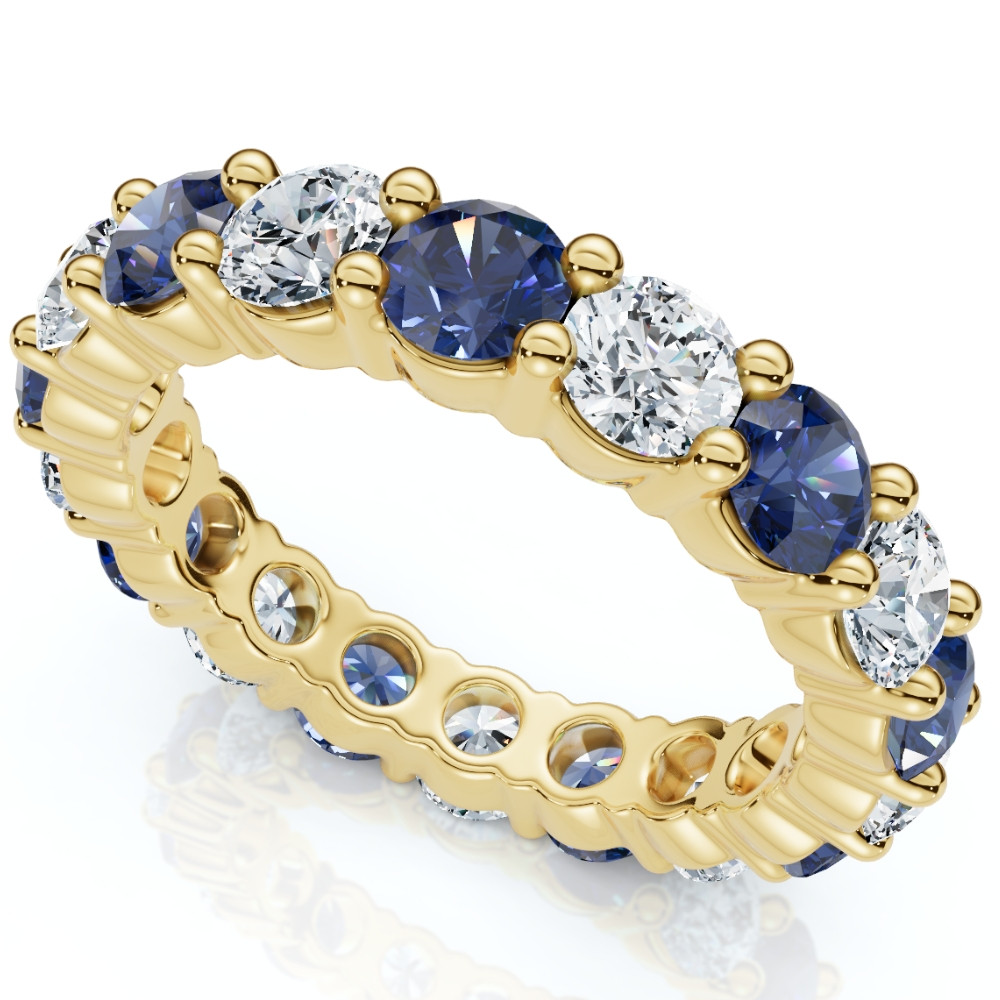 3Ct Blue Sapphire & Diamond Eternity Ring 14k Gold Lab Grown (E-F, VS)