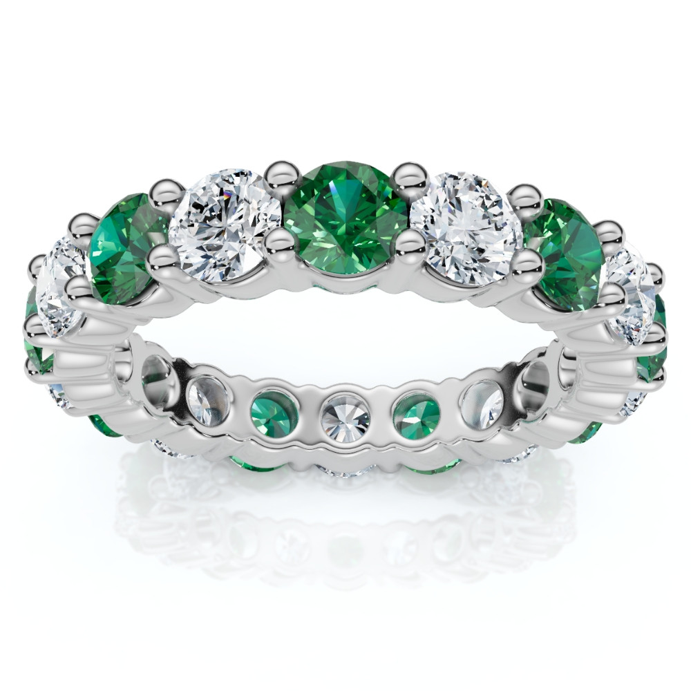 3Ct Green Emerald & Diamond Eternity Ring 14k Gold or Platinum Lab Grown (E-F, VS)