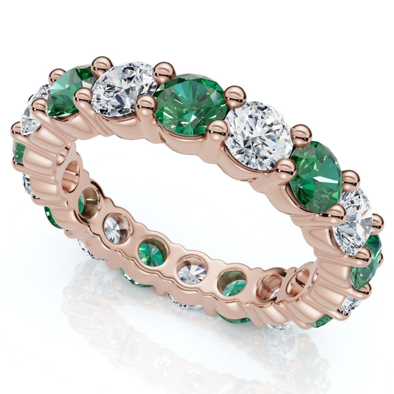 3Ct Green Emerald & Diamond Eternity Ring 14k Gold or Platinum Lab Grown (E-F, VS)