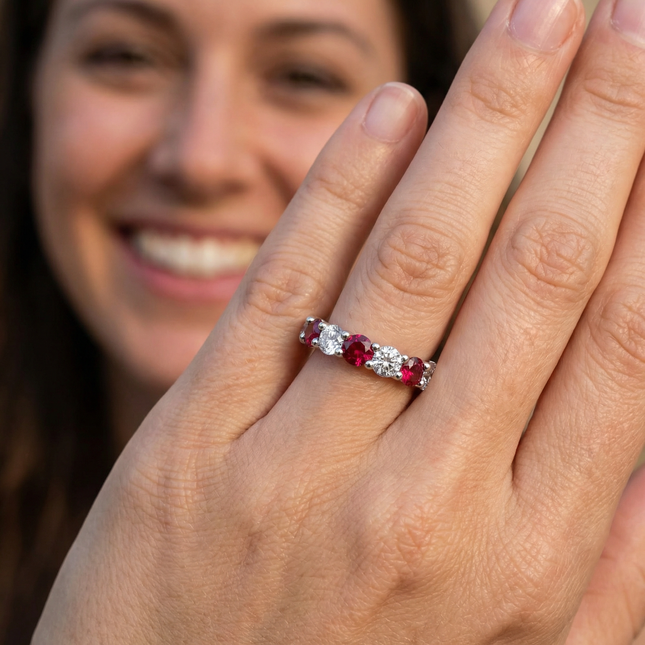 3Ct Ruby & Diamond Eternity Ring 14k Gold or Platinum Lab Grown (E-F, VS)