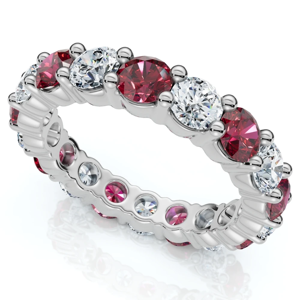 3Ct Ruby & Diamond Eternity Ring 14k Gold or Platinum Lab Grown (E-F, VS)