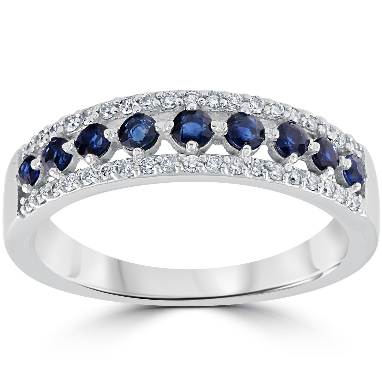 5/8 cttw Blue Sapphire & Diamond Wedding Ring Womens Band 14k White Gold (I-J, I2-I3) 5/8 cttw Blue Sapphire & Diamond Wedding Ring Womens Band 14k White Gold (I-J, I2-I3)