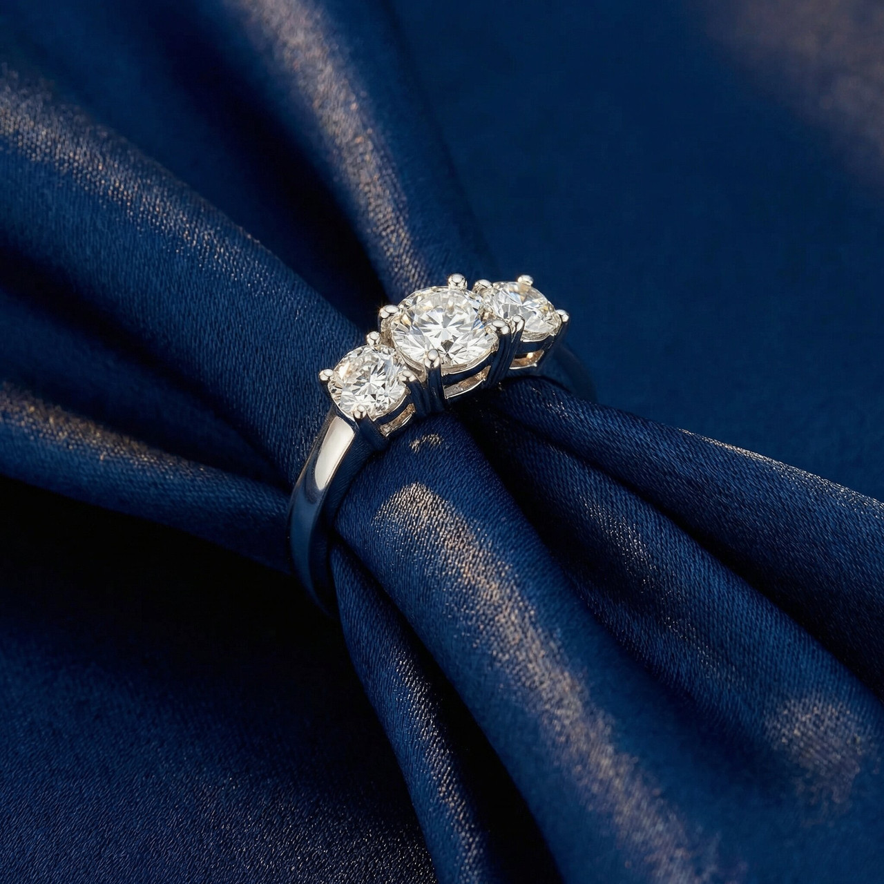 1 1/2ct 3 Stone Round Diamond Engagement Ring 14K White Gold Lab Grown (G-H, VS)