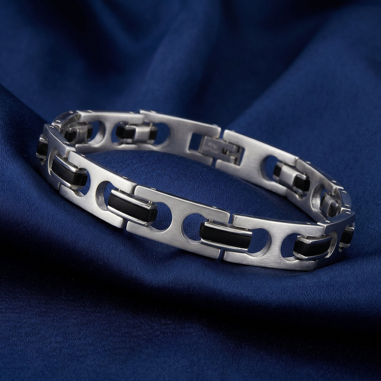Men's Two Tone Steel and Black  8.5" 8.5mm Bracelet