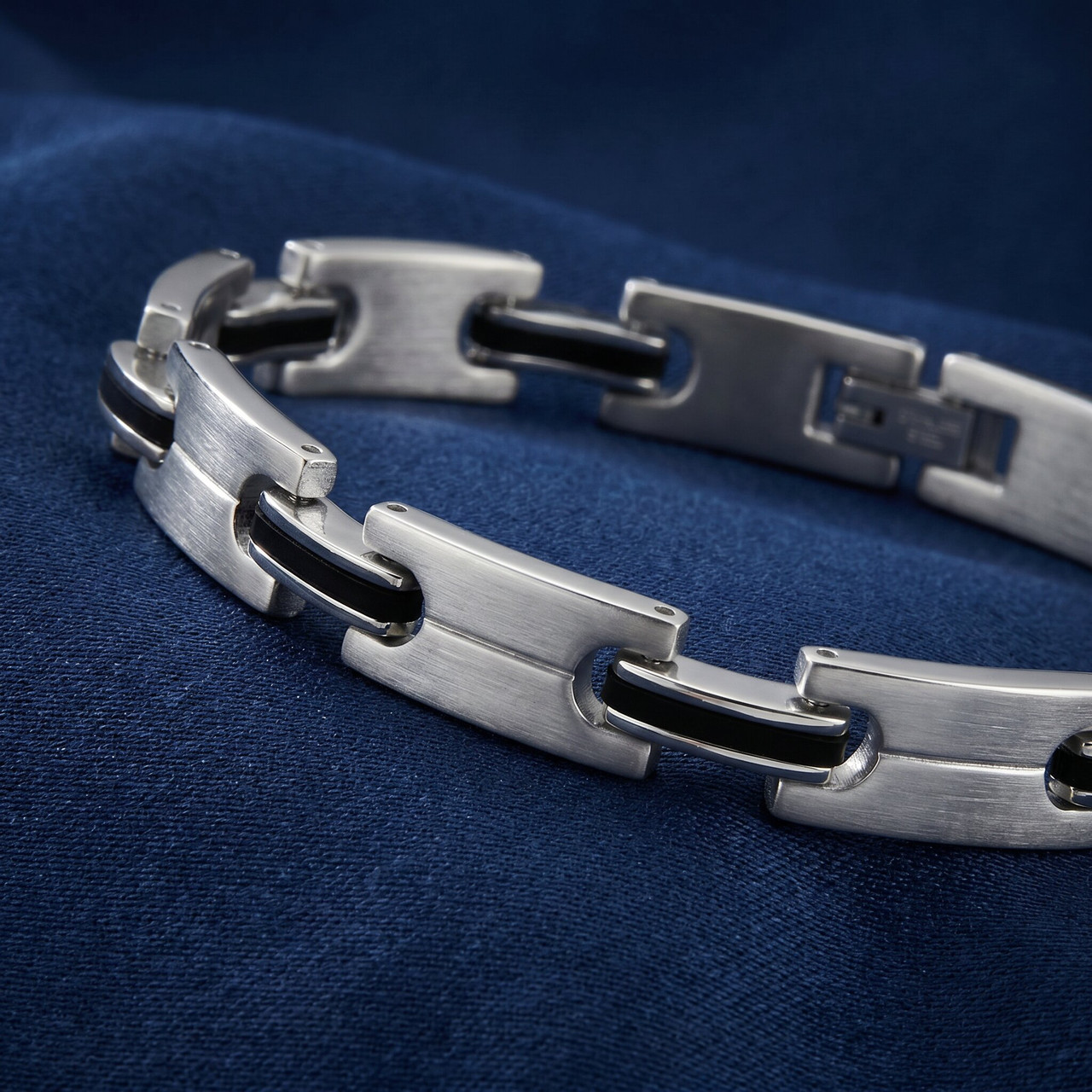 Men's Steel Polished Two Tone Black 8.5" 8.5mm Bracelet