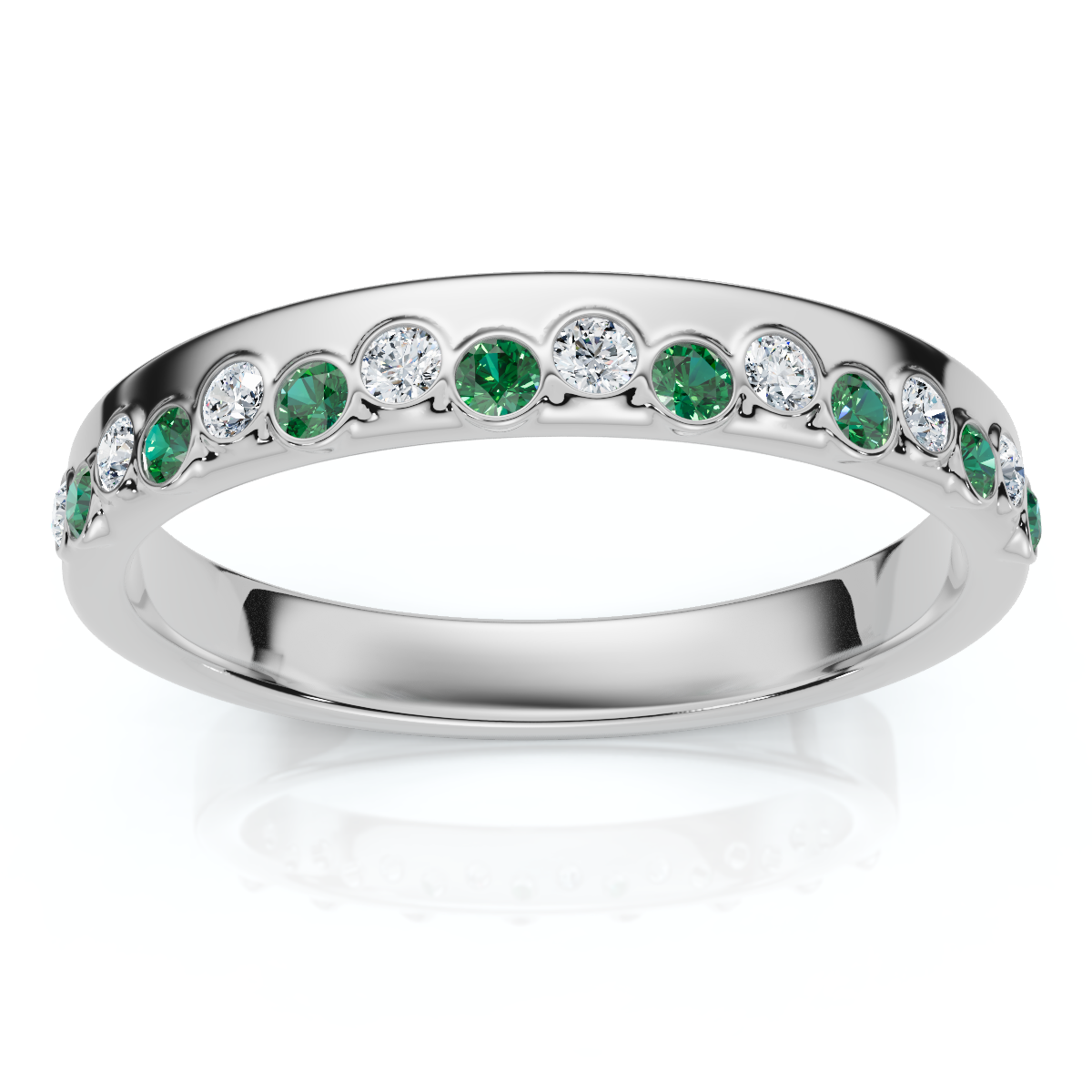 1/5Ct Diamond & Emerald Rhythm Anniversary Band 14k Gold or Platinum Lab Grown (E-F, VS)