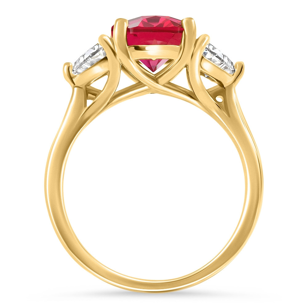 Oval Ruby & Half Moon Diamond Ring 14k Yellow Gold Lab Grown (E-F, VS)