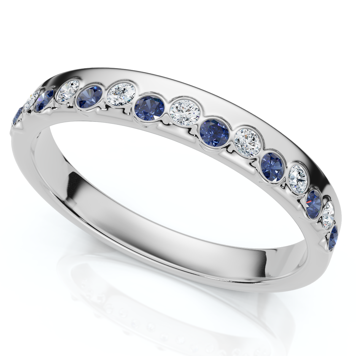 1/5Ct Diamond & Sapphire Rhythm Anniversary Band 14k Gold or Platinum Lab Grown (E-F, VS)