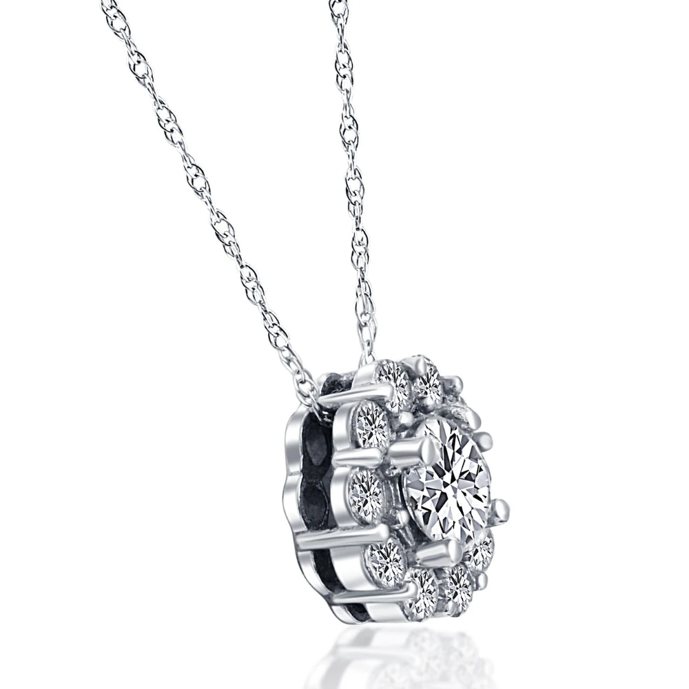 1ct Diamond Halo Pendant 14K White Gold (I-J, I2-I3)