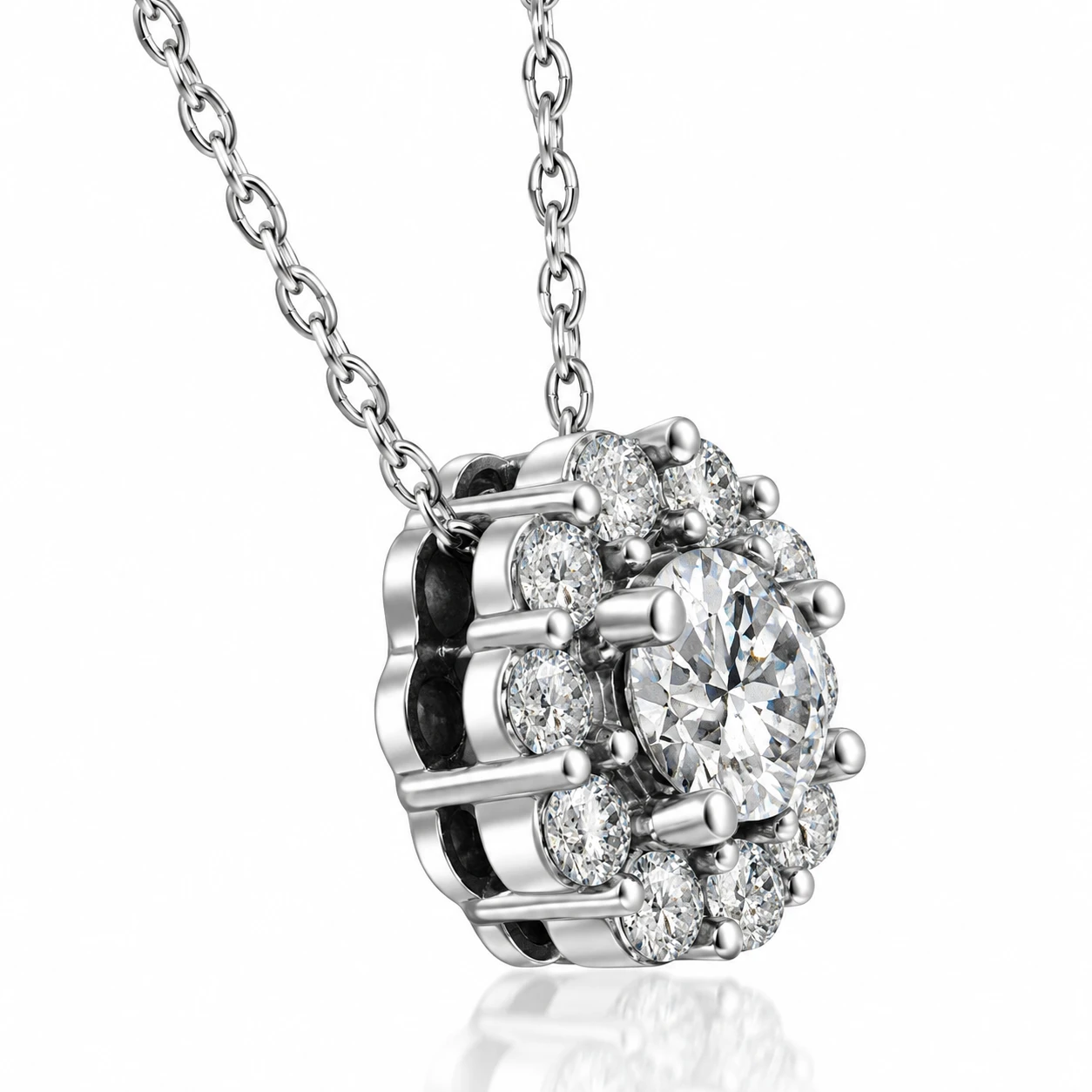 1ct Diamond Halo Pendant 14K White Gold (I-J, I2-I3)