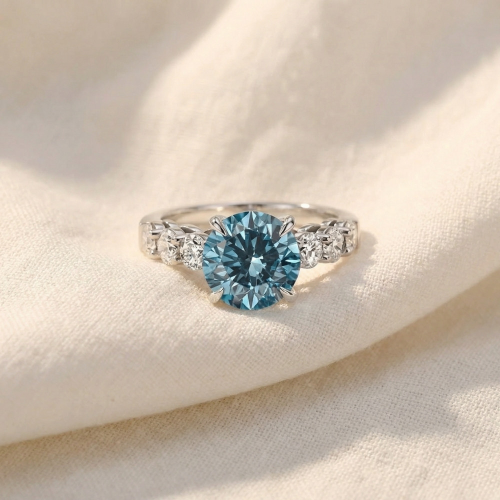 4.50Ct Blue Diamond Engagement Ring 14k White Gold Lab Grown (Blue, VS)