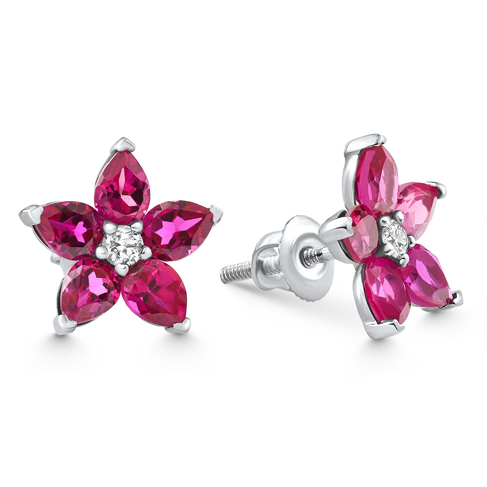 2.19Ct Ruby & Diamond Alexa Earrings 14k White Gold Lab Grown (F-G, VS)