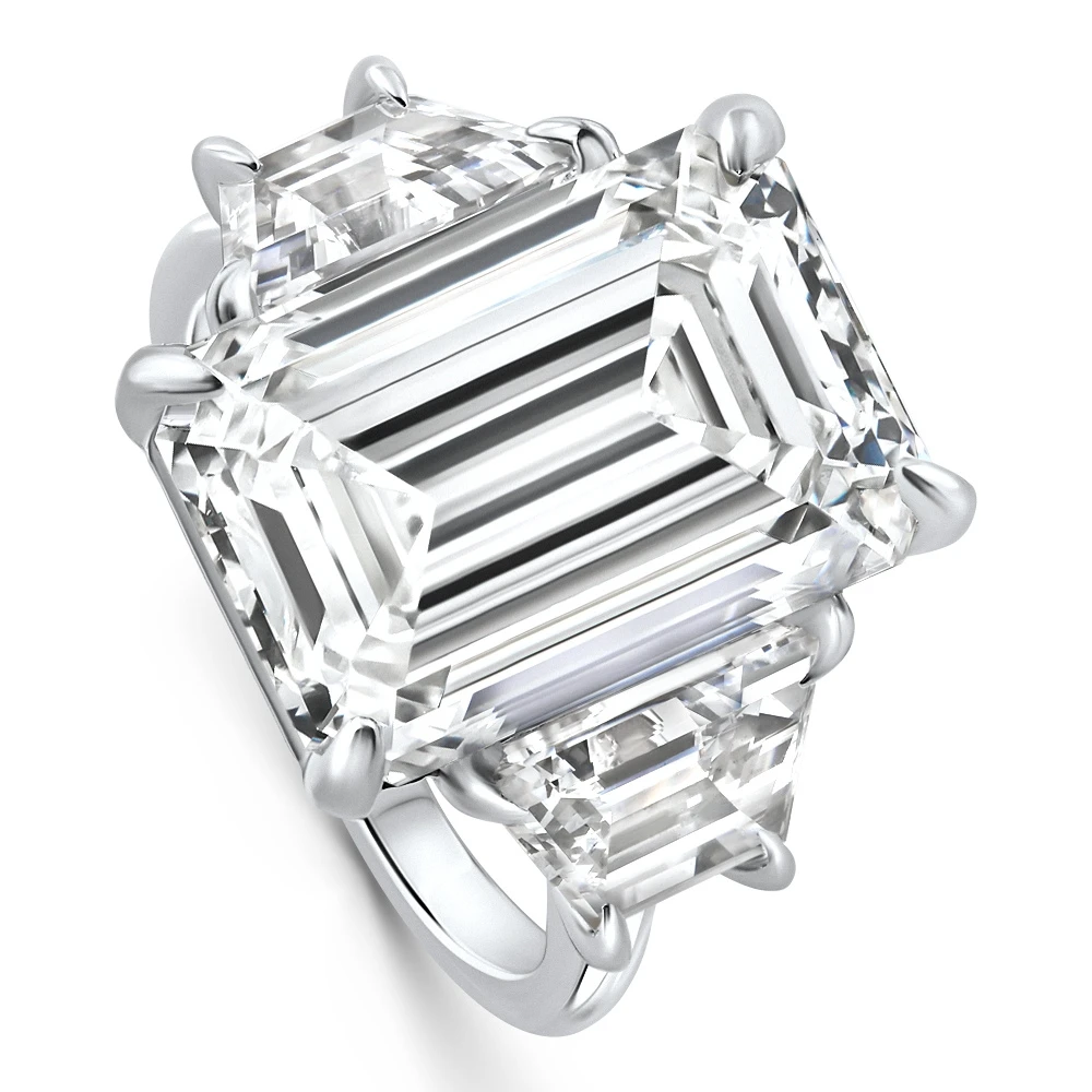 Certified 11.90Ct Emerald Diamond & Trapezoid Engagement Ring Lab Grown 14k Gold (D-E, VS)