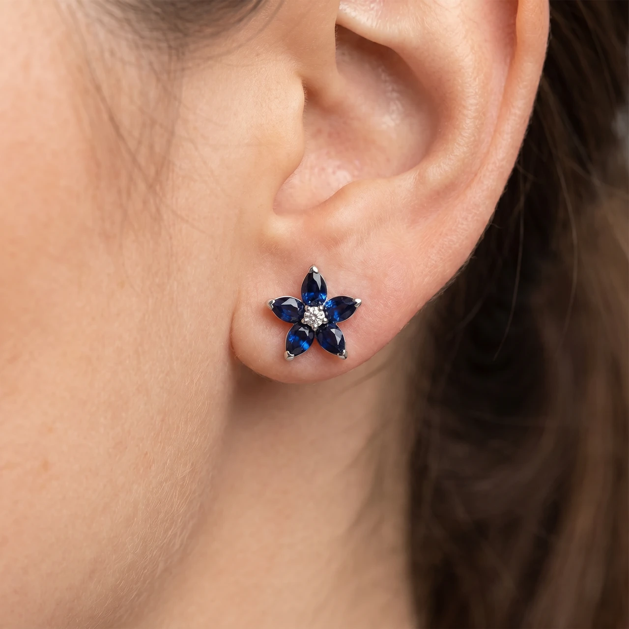 2.19Ct Blue Sapphire & Diamond Alexa Earrings 14k White Gold Lab Grown (F-G, VS)