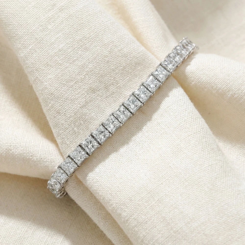 16.30Ct Princess Cut Diamond 7" Tennis Bracelet 14k Gold Lab Grown (E-F, VS)