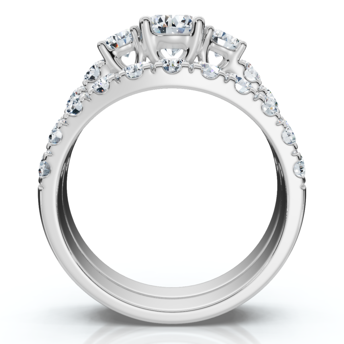 1 3/4Ct 3-Stone Diamond Engagement Wedding Ring Set 14k Gold or Pt Lab Grown (E-F, VS)