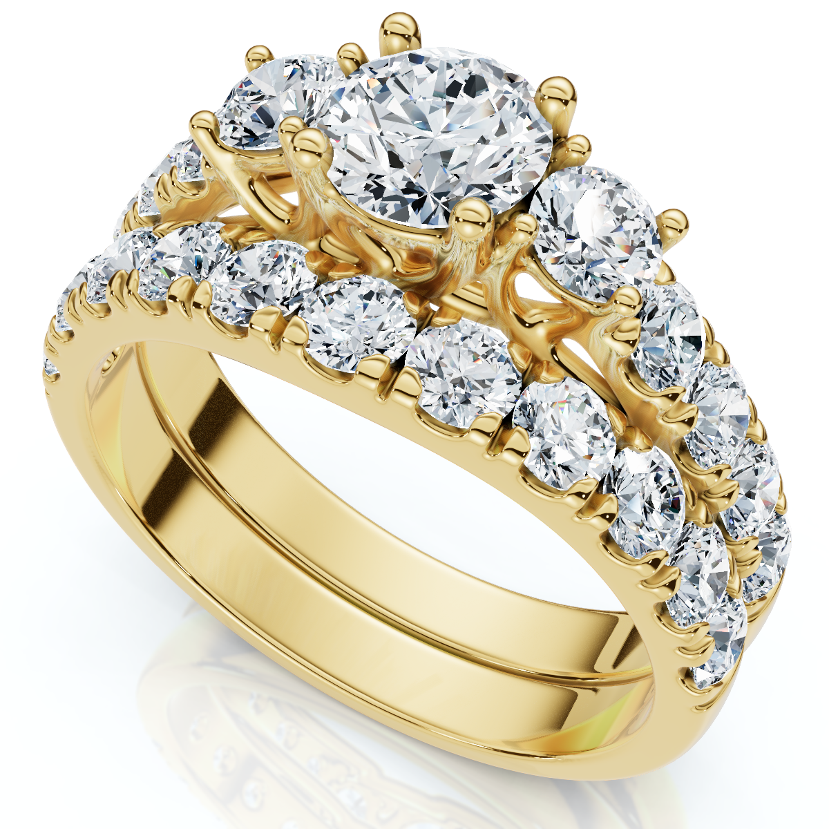 1 3/4Ct 3-Stone Diamond Engagement Wedding Ring Set 14k Gold or Pt Lab Grown (E-F, VS)