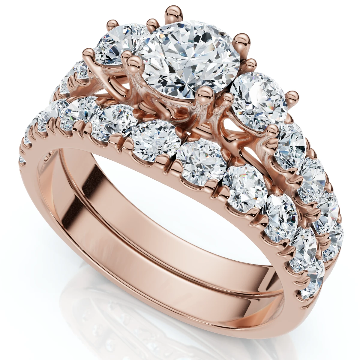 1 3/4Ct 3-Stone Diamond Engagement Wedding Ring Set 14k Gold or Pt Lab Grown (E-F, VS)