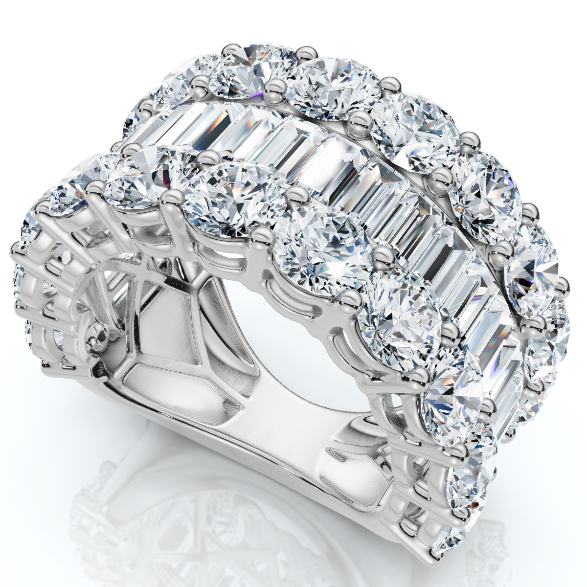 7.50Ct Baguette & Round Diamond Ring 10k Gold Lab Grown (E-F, VS)