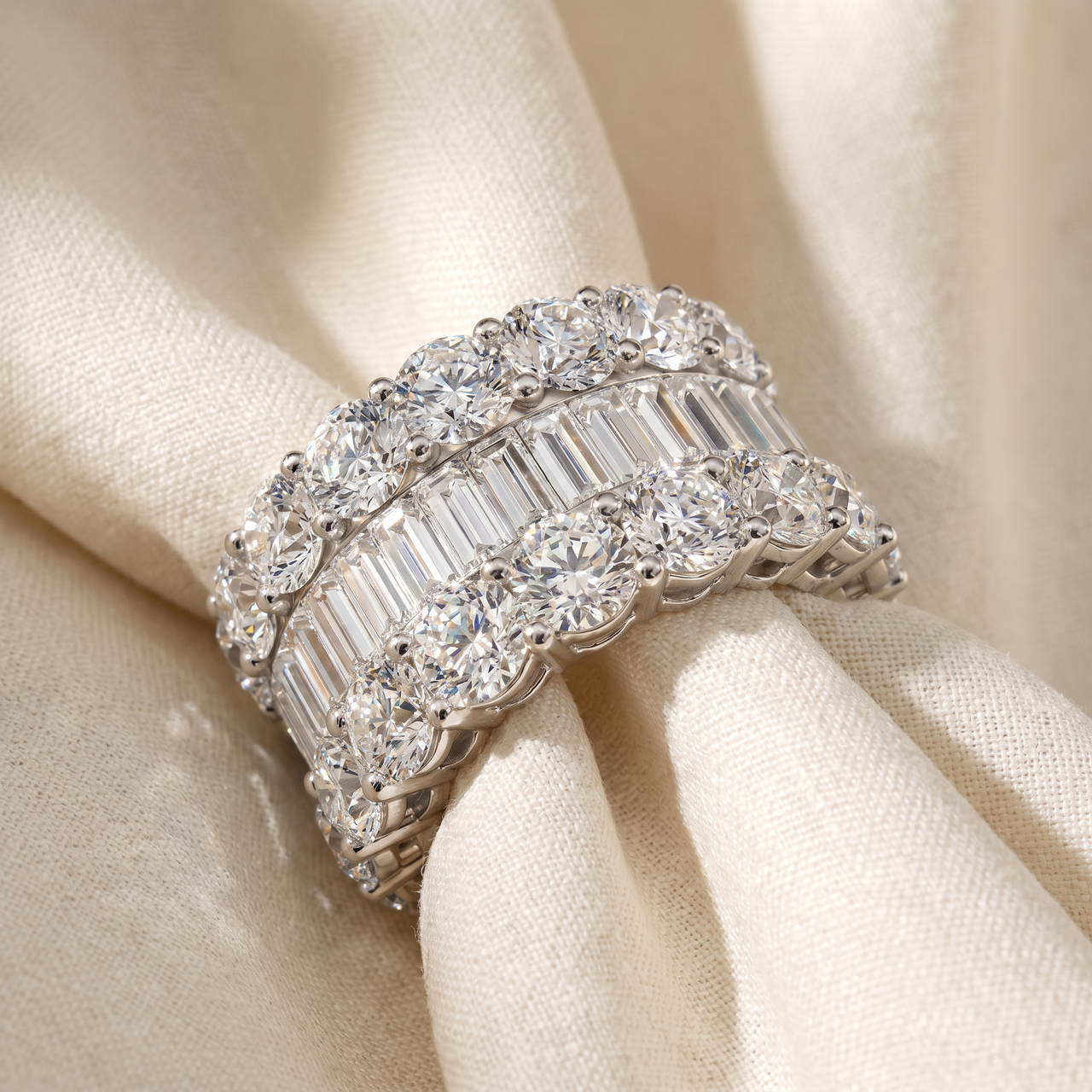 7.50Ct Baguette & Round Diamond Ring 10k Gold Lab Grown (E-F, VS)