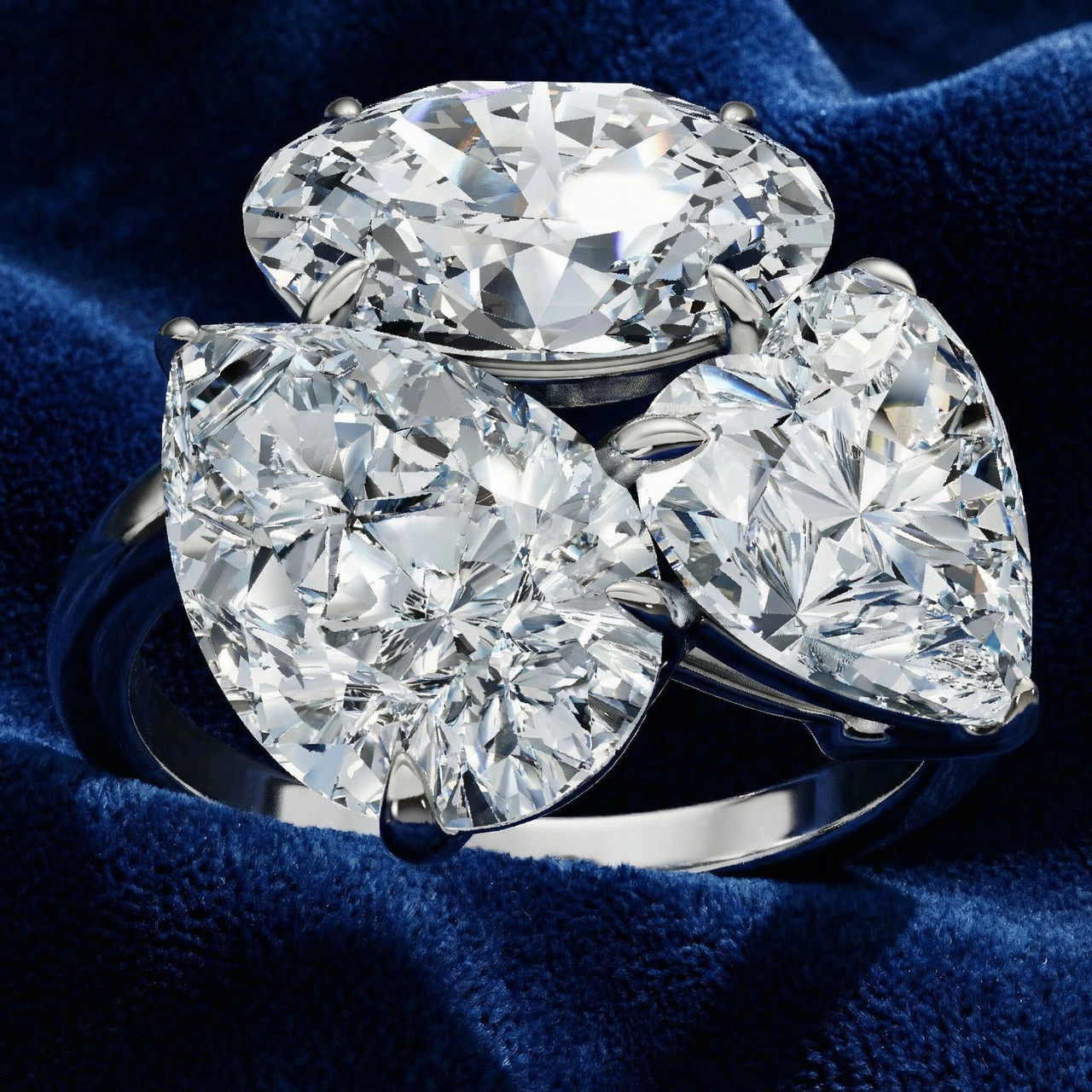 Certified 6Ct Abstract 3-Stone Diamond Ring 14k White Gold Lab Grown (F-G, VS)