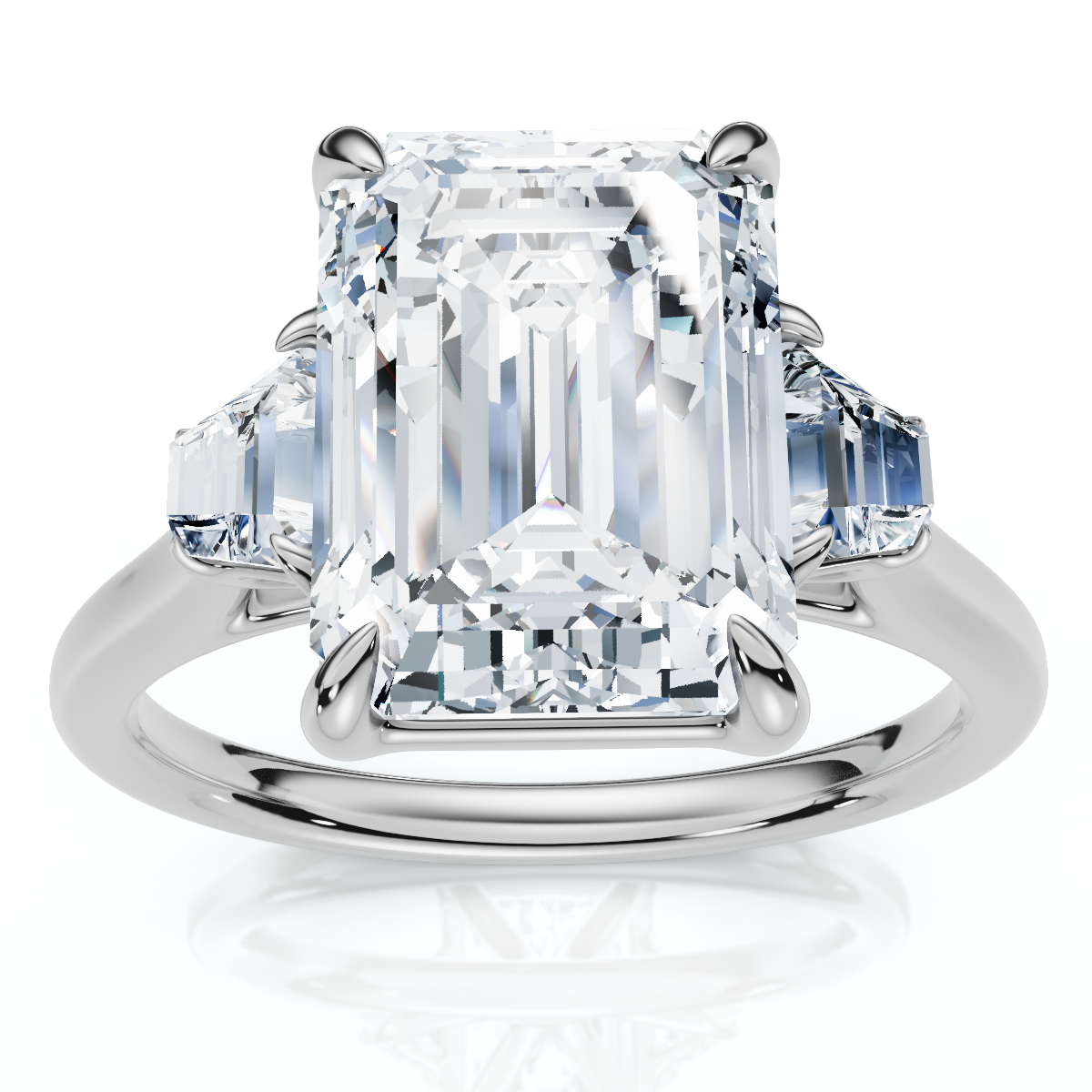 Certified 3 1/2Ct Emerald Cut & Baguette Engagement Ring 14k Gold/Pt Lab Grown (F-G, VS)