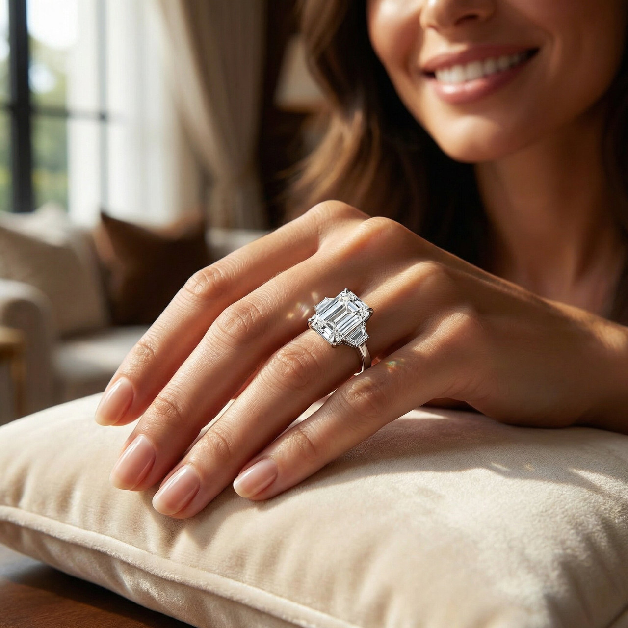 Certified 3 1/2Ct Emerald Cut & Baguette Engagement Ring 14k Gold/Pt Lab Grown (F-G, VS)