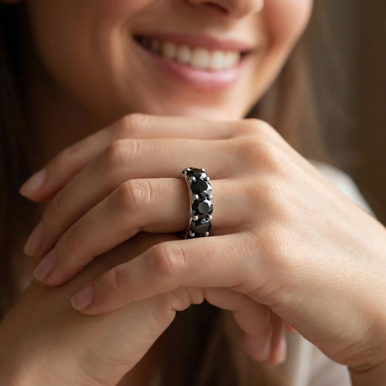 13Ct Black Diamond Eternity Ring 10k Gold Lab Grown (Black, I2-I3)