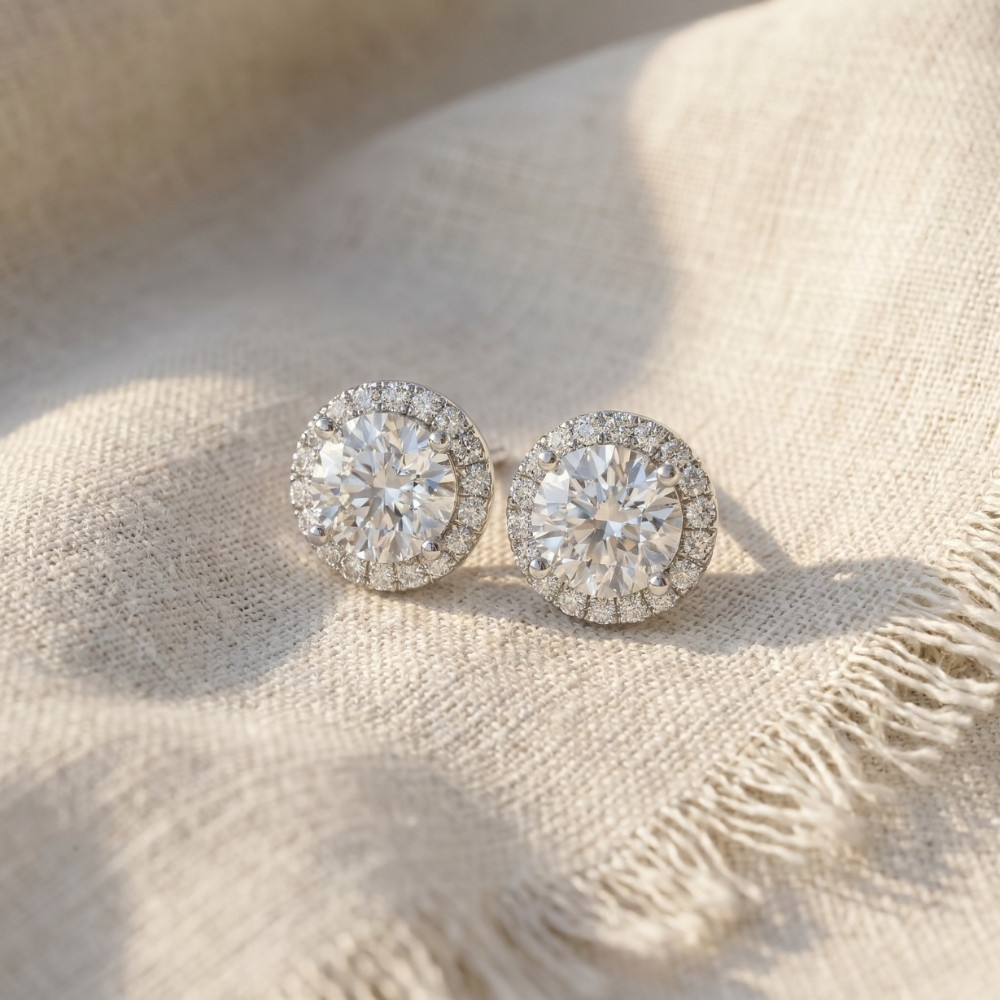 2.25Ct Halo Round Diamond Studs 14k Gold Lab Grown Women's Earrings (F-G, VS)